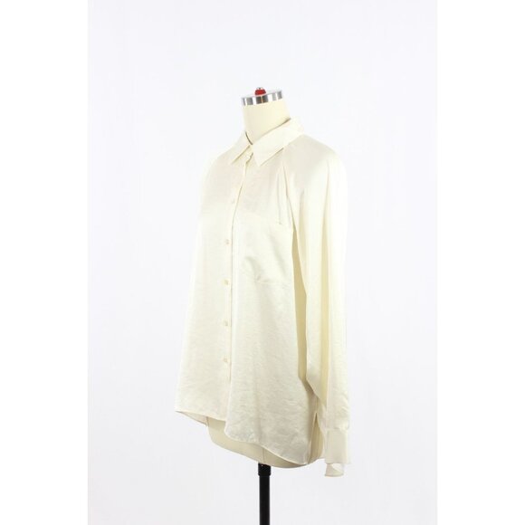 NWT Aritzia WILFRED Ivory Satin Boyfriend Button-Up Shirt Blouse, Size XS - Picture 4 of 13